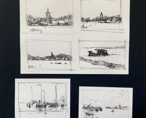 Voorschetsen 4, pen op papier, 35x35 cm, € 100,-