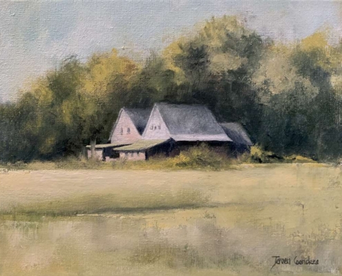 Bosrand, olie op doek, 24x30 cm, €540