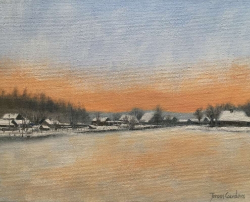 Winter in Elspeet, olie op doek, 24x30 cm, €540