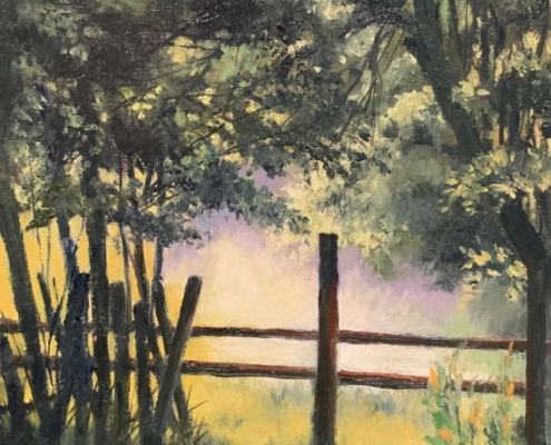 Hek, olie op doek, 30x24 cm, €540